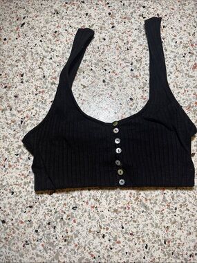 Zara Black Ribbed Button-Front Crop Tank